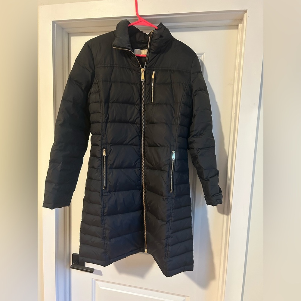 Michael Kors Black Puffer Coat with Gold Accents